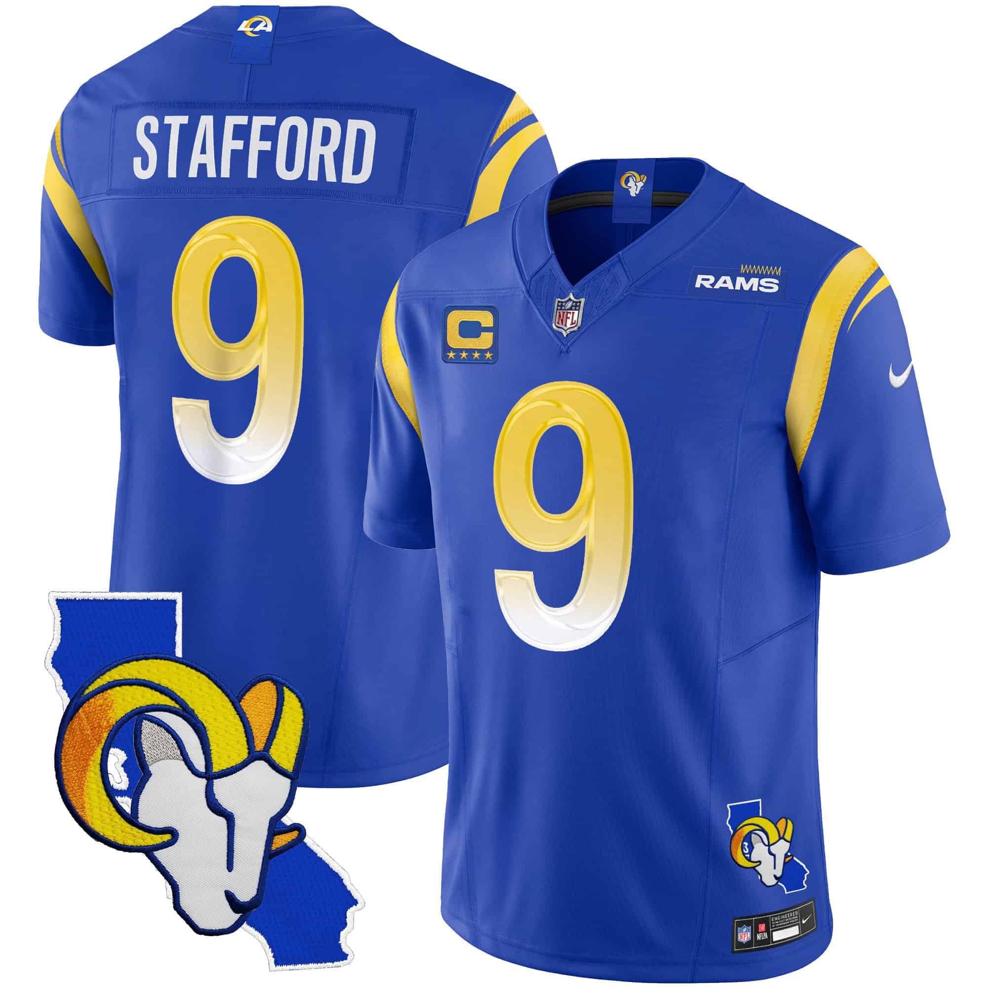 Men Los Angeles Rams #9 Stafford Blue 2024 Nike California Patch Vapor Limited NFL Jersey style 1->indianapolis colts->NFL Jersey